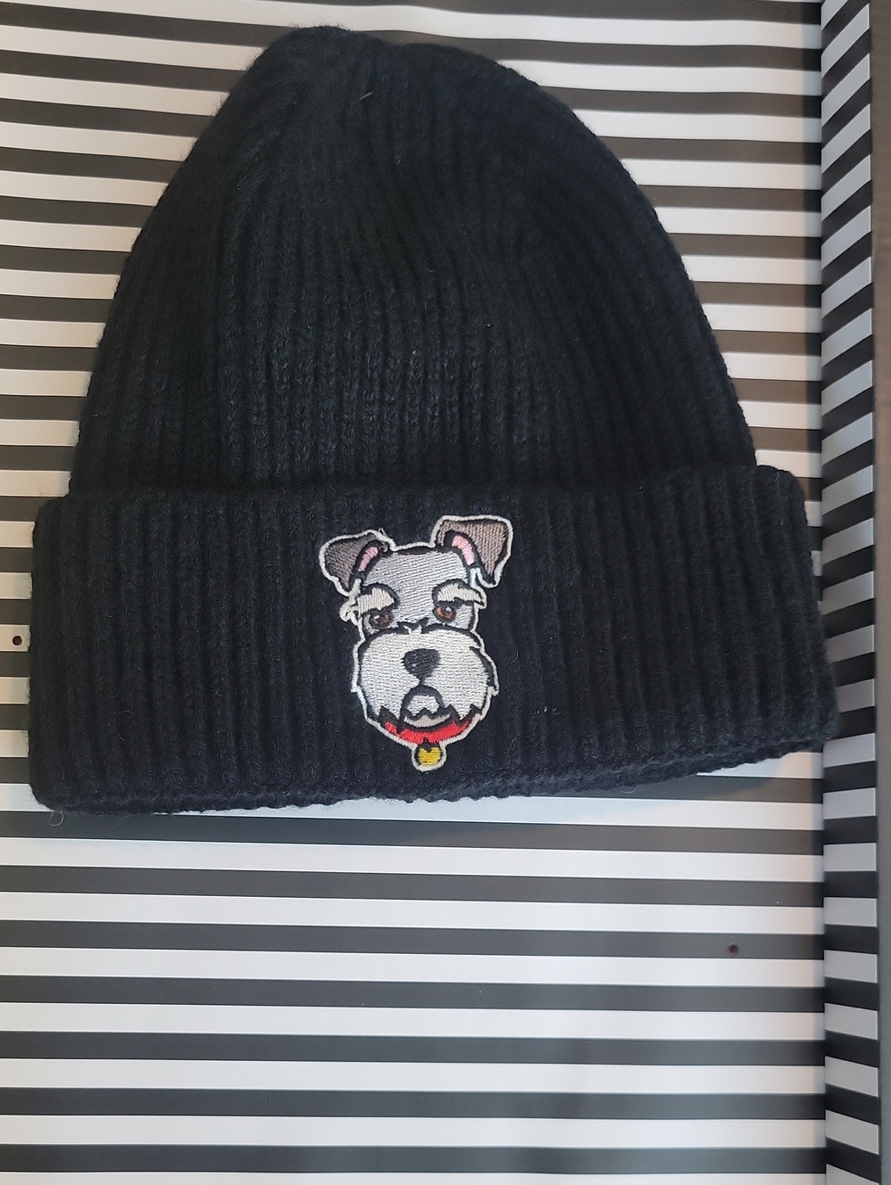 Marc Tetro Black Knit Beanie with Schnauzer Patch